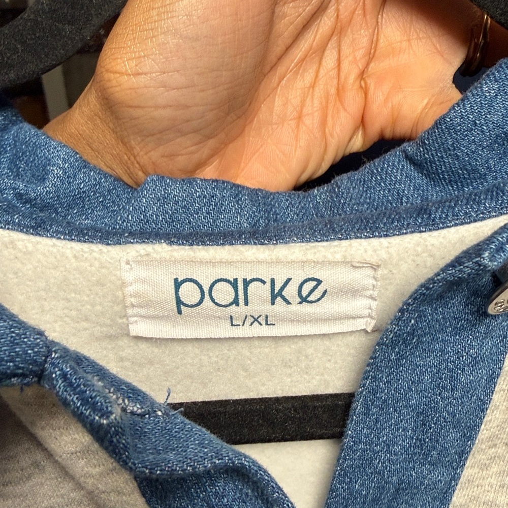 PARKE Denim Collar Rugby Pullover Sweatshirt - Heather Gray & Denim Blue L/XL - Picture 4 of 4